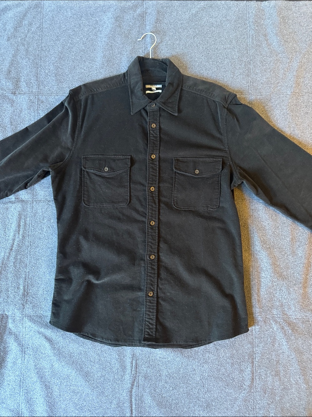 Reiss Men's Black Textured Button-Down Shirt with Chest Pockets